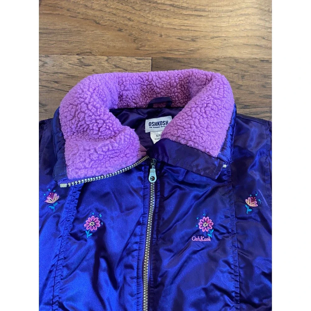 Vintage OshKosh B'gosh Girls Purple Floral Snowsuit Set Jacket and Bibs Size 5/6